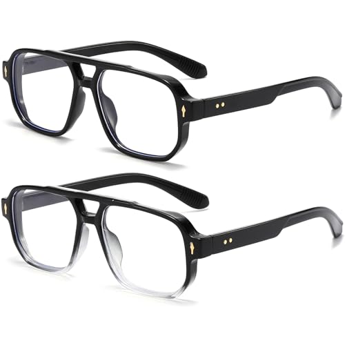 PORADAY Blue Light Blocking Glasses for Women Men 70s Retro Square Aviator Eyeglasses Rectangle Computer Eyewear(Black+Gradient Black) - Image 1
