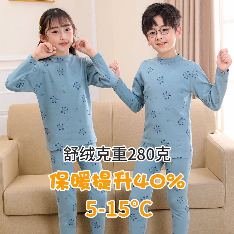 Live New Children'S Underwear Lycra Cotton Shushie Children'S Home Clothes Suit Boneless Warm Semi-High Collar Underwear - Image 5