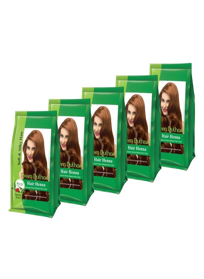 Prem Dulhan Hair Henna 125 g/4.40 Ounce for Vibrant & Long-Lasting Results, Natural Brown Shade, Ammonia-Free & PPD-Free Coloring, Sachets (Natural Brown, 4.4 Ounce (Pack of 5)) - Image 1