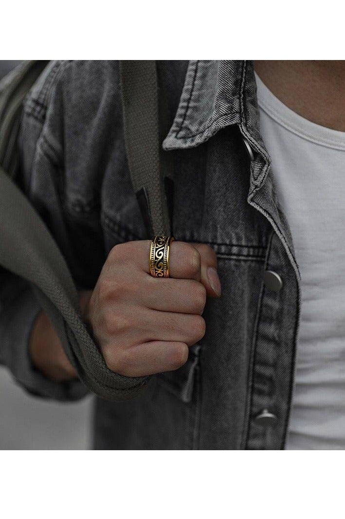 أوليس فيرس  طقم خاتمين رجاليين من الفولاذ المقاوم للصدأ - تصميم كلتيكي عريض عصري وكلاسيكي - Image 5