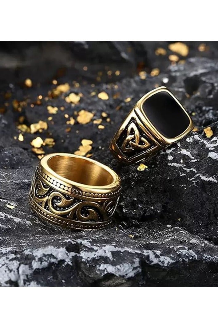 أوليس فيرس  طقم خاتمين رجاليين من الفولاذ المقاوم للصدأ - تصميم كلتيكي عريض عصري وكلاسيكي - Image 1