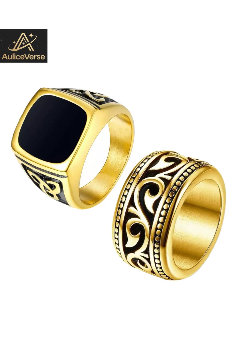 أوليس فيرس  طقم خاتمين رجاليين من الفولاذ المقاوم للصدأ - تصميم كلتيكي عريض عصري وكلاسيكي - Image 2