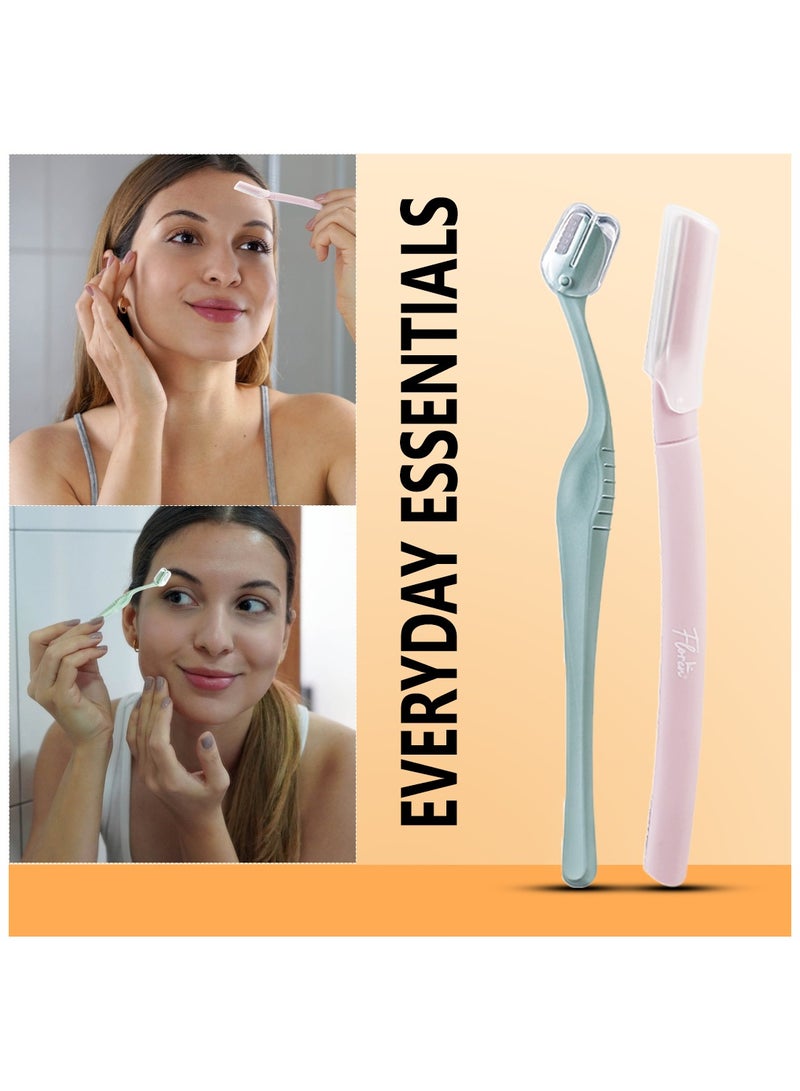 Floren Beauty Facial & Eyebrow Razor Set – German Blade, Smooth Glide, Protective Sleeve – Women’s Facial Hair Remover for Eyebrow Shaping & Face Grooming (2 Razors) - Image 3