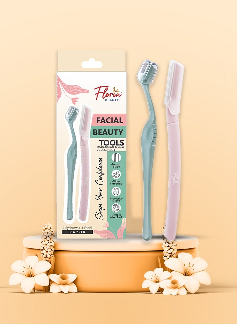 Floren Beauty Facial & Eyebrow Razor Set – German Blade, Smooth Glide, Protective Sleeve – Women’s Facial Hair Remover for Eyebrow Shaping & Face Grooming (2 Razors) - Image 2