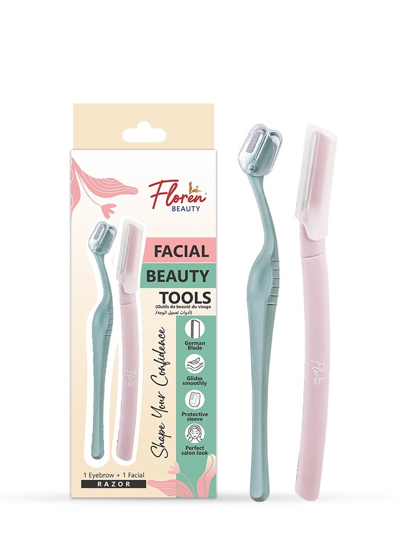 Floren Beauty Facial & Eyebrow Razor Set – German Blade, Smooth Glide, Protective Sleeve – Women’s Facial Hair Remover for Eyebrow Shaping & Face Grooming (2 Razors) - Image 4