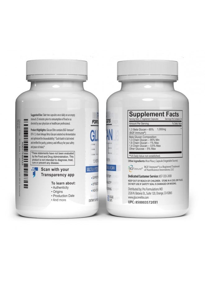 Pro Formulations MD - Glucan Elite 85% Beta 1,3D Glucan 500mg - 60 vcaps | 85% Minimum Active 1,3 Linkage Ultra-Potency Beta Glucan Highest Bioavailability with BGF-Immune (Pack of 3) - Image 1