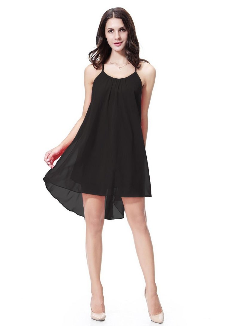 Loquat Women's Solid Color Chiffon Mini Slip Dress Black