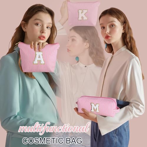 YOOLIFE Preppy Makeup Bag for Women - Personalized Cute Makeup Pouch for Girlfriend Bridesmaid Wife | Cosmetic Travel Toiletry Bag for Friend | Birthday Gift Idea for Her Mom Preppy Stuff Pink C - Image 2