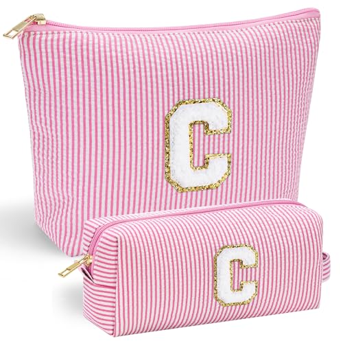 YOOLIFE Preppy Makeup Bag for Women - Personalized Cute Makeup Pouch for Girlfriend Bridesmaid Wife | Cosmetic Travel Toiletry Bag for Friend | Birthday Gift Idea for Her Mom Preppy Stuff Pink C - Image 1