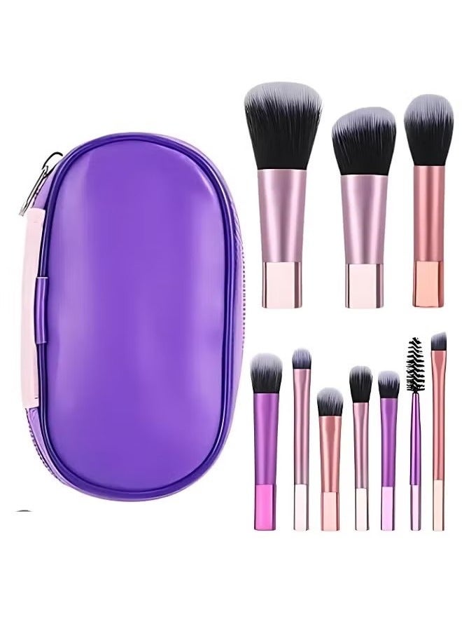 Makeup Brush Set, Easy Grip All-in-One Mini Makeup Brush Set with Brush Bag, 10 Brushes - Image 1