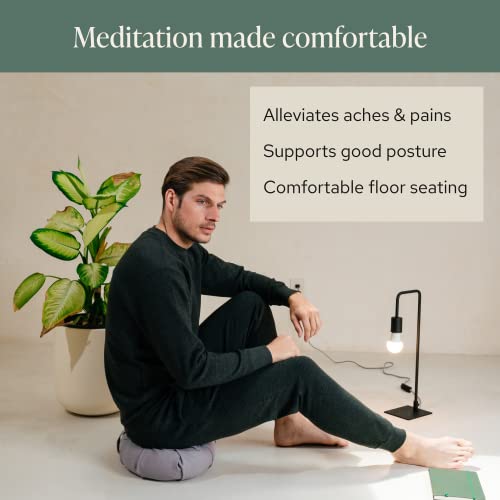 Mindful Modern Mindful & Modern Large Meditation Cushion | Zafu Yoga Bolster Meditation Floor Pillow Seat | Buckwheat Hull Filled Crescent Shaped Cushion with Removable Washable Cover + Carry Handle | Grey - Image 2
