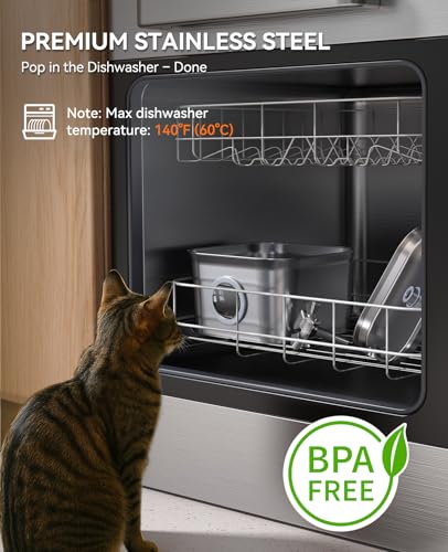 FEELNEEDY Stainless Steel Cat Water Fountain, 2.8L with 20dB Ultra-Quiet Pump- Ideal for Timid Pets, LED Water Level Window, Dishwasher Safe, 24/7 Circulation- Includes 3 Replacement Filters - Image 3