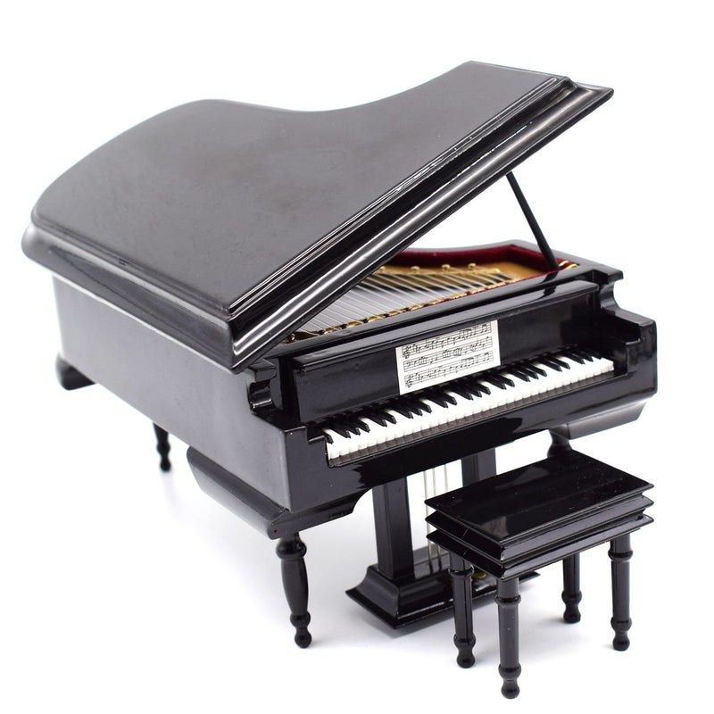 SHTWX Mylifestyle Piano Music Box with Bench and Black Case Musical Boxes Gift for ChristmasBirthdayValentines Day Melody Castle in The Sky 