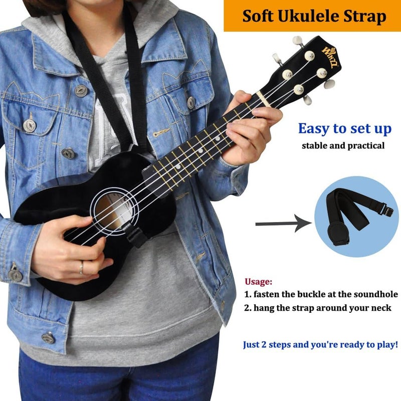 وينز مجموعة بدء تشغيل Winzz Soprano Ukulele للمبتدئين مع حقيبة، موالف قابل للتثبيت، أوتار إضافية، حزام، ريشة، ملصقات لوحة الأصابع، بطاقة الأوتار، قطعة تلميع، أسود - Image 5