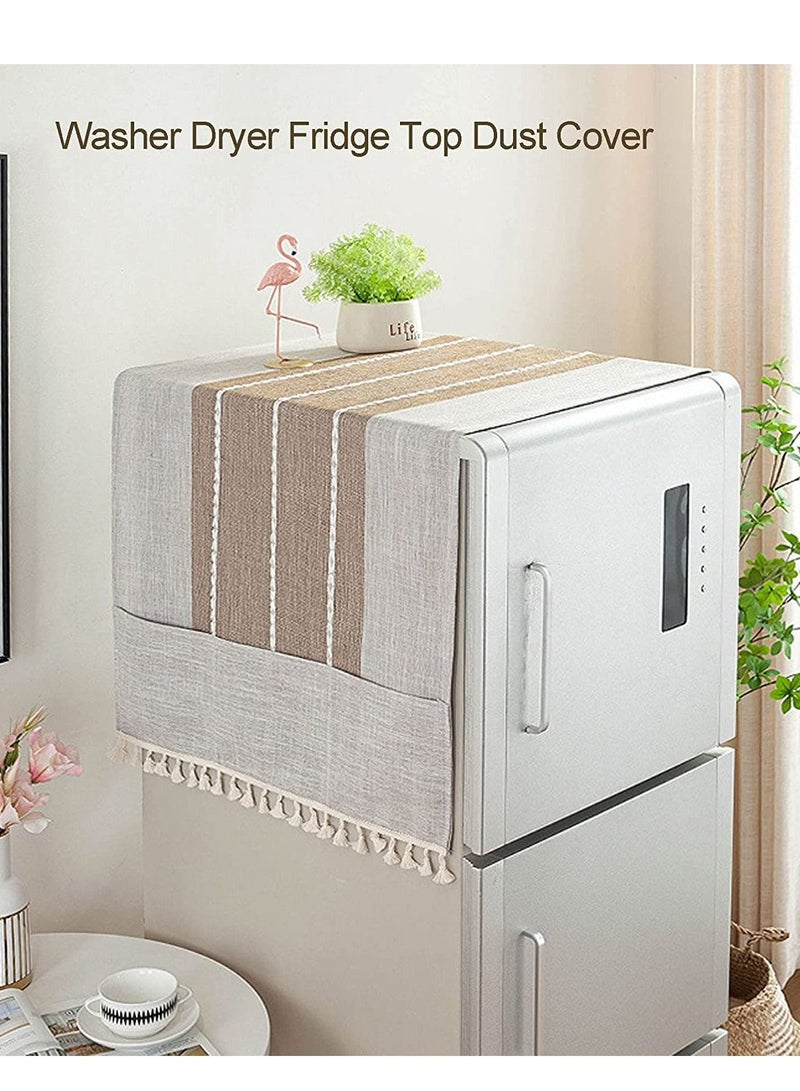 SYOSI Nightstand Cover, Rectangle Bedside Tablecloth with Pockets and Tassel, Cotton Linen Waterproof Small Tablecloth TV Cabinet Washer Dryer Fridge Top Dust Cover-R-16 x 36 inch - Image 4