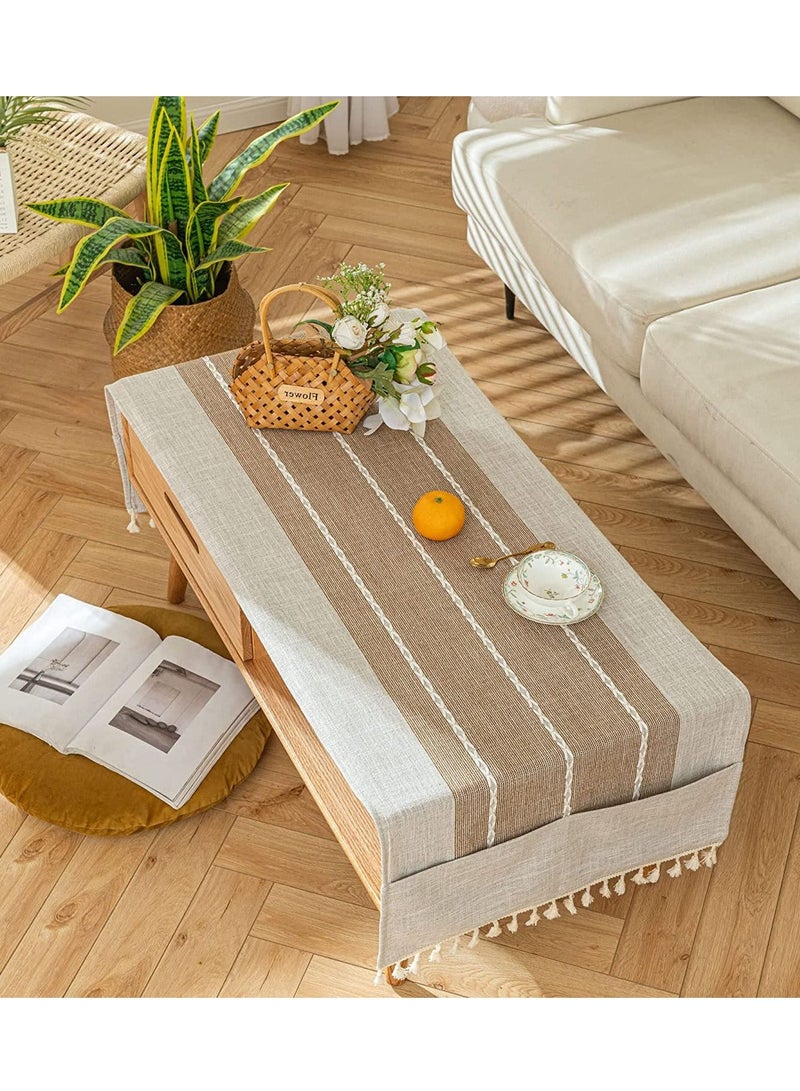 SYOSI Nightstand Cover, Rectangle Bedside Tablecloth with Pockets and Tassel, Cotton Linen Waterproof Small Tablecloth TV Cabinet Washer Dryer Fridge Top Dust Cover-R-16 x 36 inch - Image 5