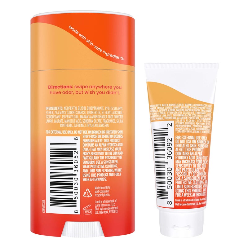 Lume مزيل العرق Lume Whole Body - أنبوب كريم غير مرئي صغير وعصا صلبة - تحكم في الرائحة لمدة 72 ساعة - خالٍ من الألومنيوم وصودا الخبز وآمن على البشرة - أنبوب صغير 0.5 أونصة + عصا صلبة 2.6 أونصة (يوسفي نظيف) - Image 2