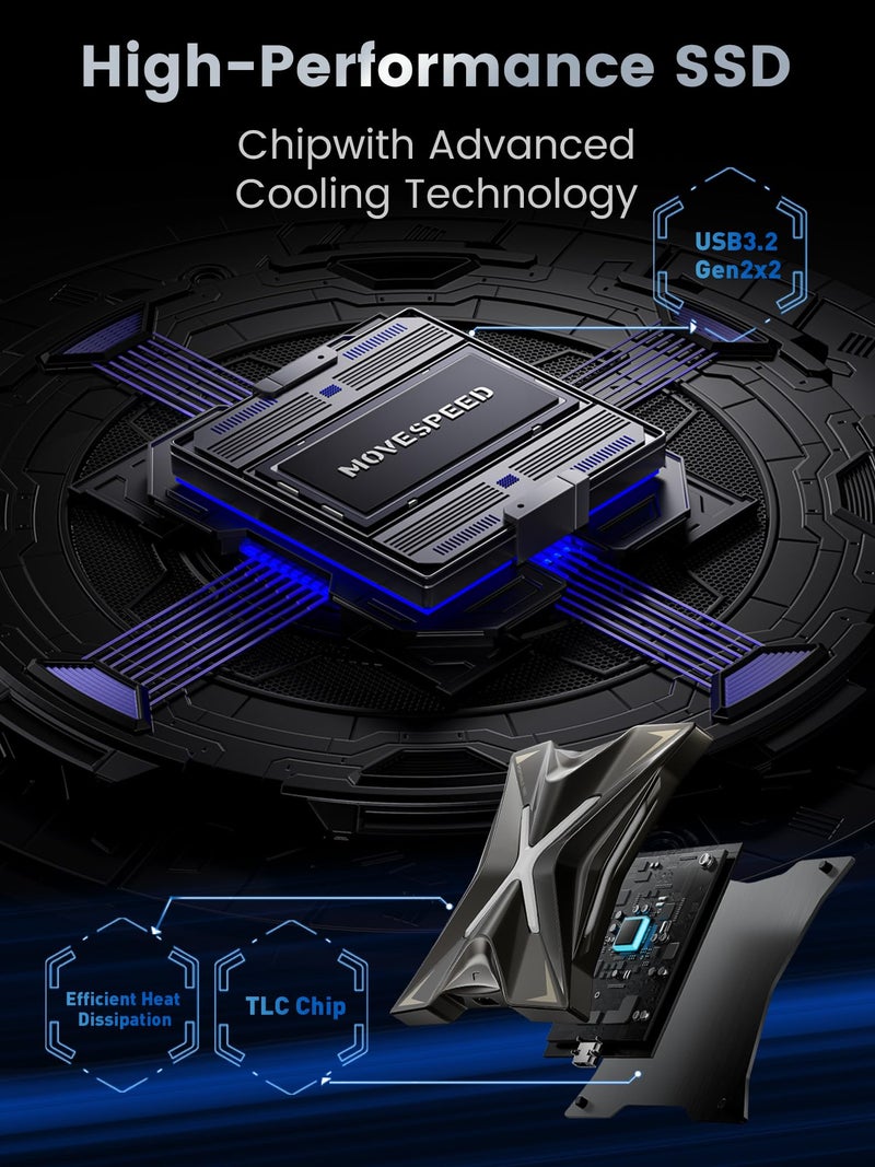 MOVESPEED MOVE SPEED Magnetic 2TB Portable External SSD - 2000MB/s USB-C 3.2x2, PS5/PC/Smartphone Compatible Portable Drive, Compact Durable Storage for Gamers & Creators - Image 5