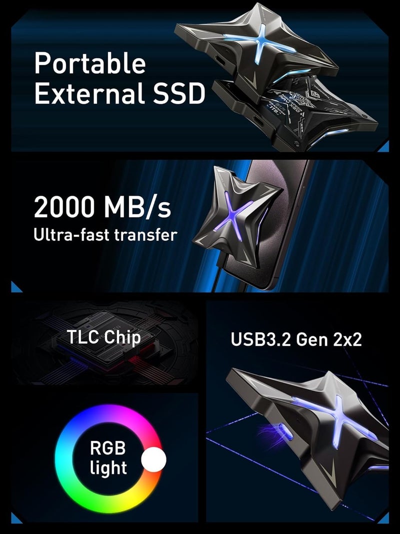 MOVESPEED MOVE SPEED Magnetic 2TB Portable External SSD - 2000MB/s USB-C 3.2x2, PS5/PC/Smartphone Compatible Portable Drive, Compact Durable Storage for Gamers & Creators - Image 2