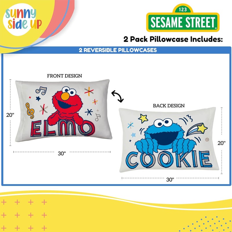 Sunny Side Up Sesame Street 2 Pack Reversible Pillowcases - Double Sided Pillow Covers, Kids Super Soft Elmo and Cookie Monster Bedding - Image 3
