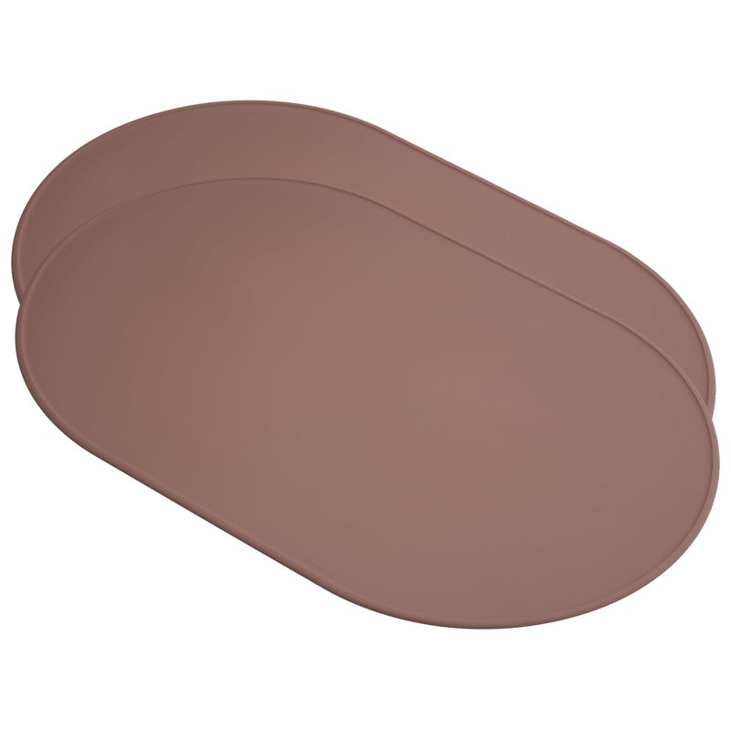 LINE+ARC Waterproof, Stain-Resistant, Heat-Safe Silicone DegrÄ“ Placemats (20.5x13, Set of 2 Terracotta) 3mm-High Rim Adults Babies Easy-to-Clean Washable Oval Modern Non-Slip Dining Table Mats - Image 1
