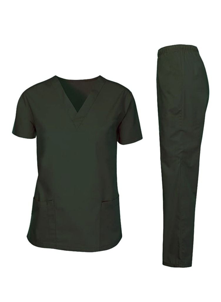 Rannah's Closet Scrubs Medical Uniform Unisex Top and Pants Dark Green Nurse Suit Set 