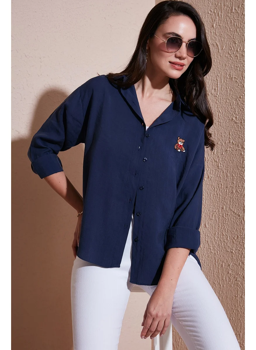 Lela Cotton Blend Regular Fit Bear Embroidered Shirt Women's Shirt 6773106