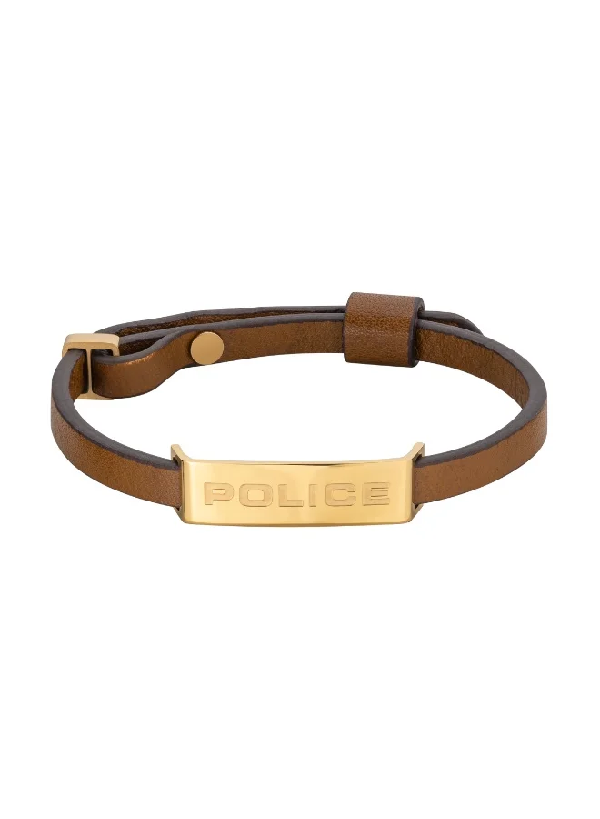 POLICE Braid Mens Gold Plated Hardware Tan Leather Bracelet 170mm