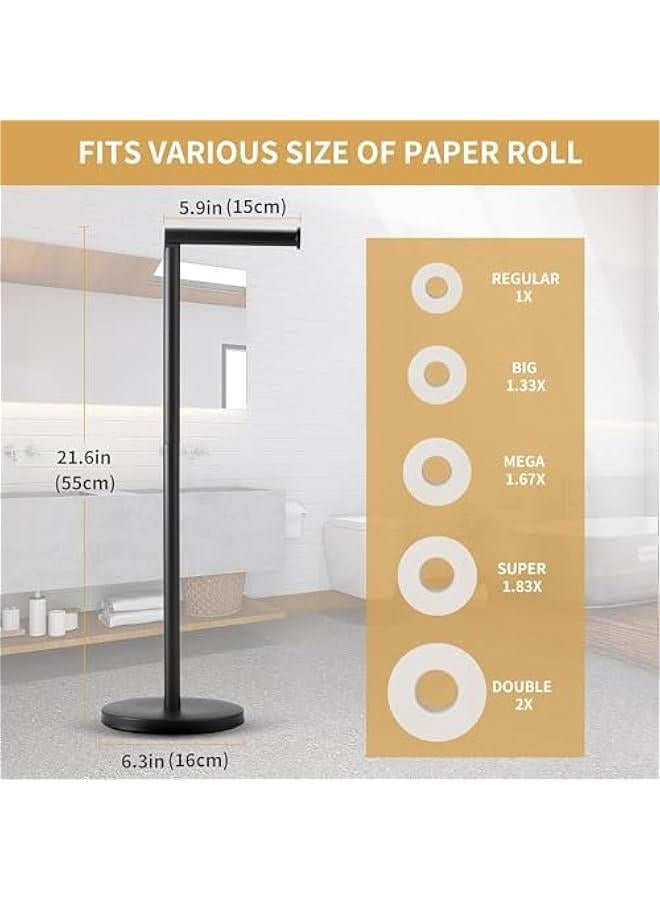 HOOKOR Toilet Paper Holder Stand,Free Standing Toilet Paper roll Holder with Storage, Matte Black,Extra Roll Available,Heavy Base,Stainless Steel,Rustproof - Image 2