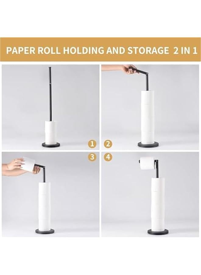 HOOKOR Toilet Paper Holder Stand,Free Standing Toilet Paper roll Holder with Storage, Matte Black,Extra Roll Available,Heavy Base,Stainless Steel,Rustproof - Image 3