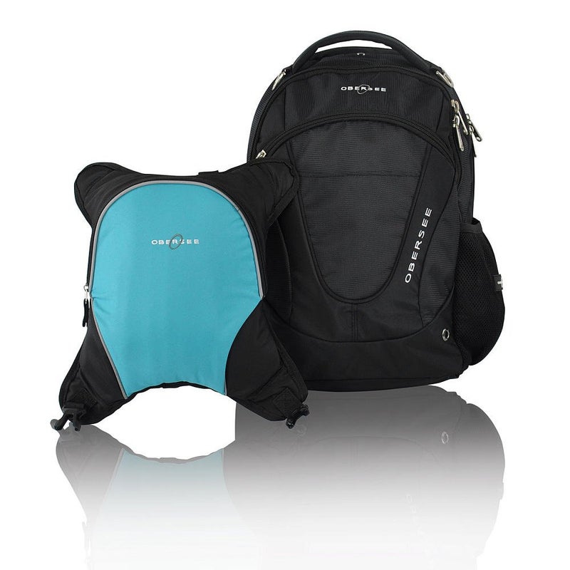 Obersee Obersee Baby-Girl's O3OBPCA030 Oslo Diaper Bag Backpack with Detachable Bottle Snack Cooler, Viola Changing kit, Clothing Cube, Wet Pouch, Black/Turquoise, One Size, Black/Turquoise", One Size - Image 1