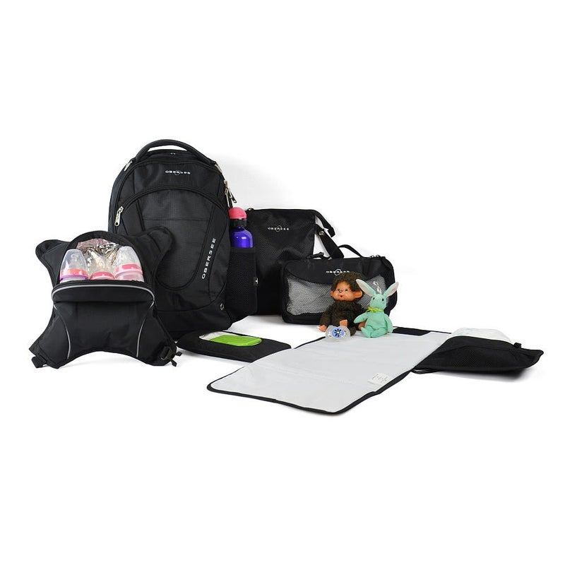 Obersee Obersee Baby-Girl's O3OBPCA030 Oslo Diaper Bag Backpack with Detachable Bottle Snack Cooler, Viola Changing kit, Clothing Cube, Wet Pouch, Black/Turquoise, One Size, Black/Turquoise", One Size - Image 2