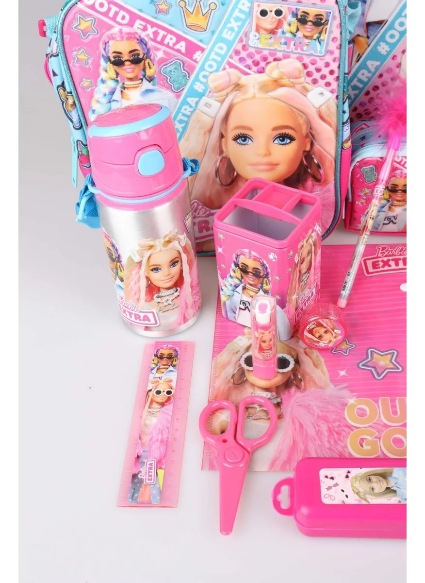 Barbie Decomus with Licensed Full + Full "Pink Blue Princess Collection" 3-Compartment School, Nutrition and Pencil Bag and Stationery Set