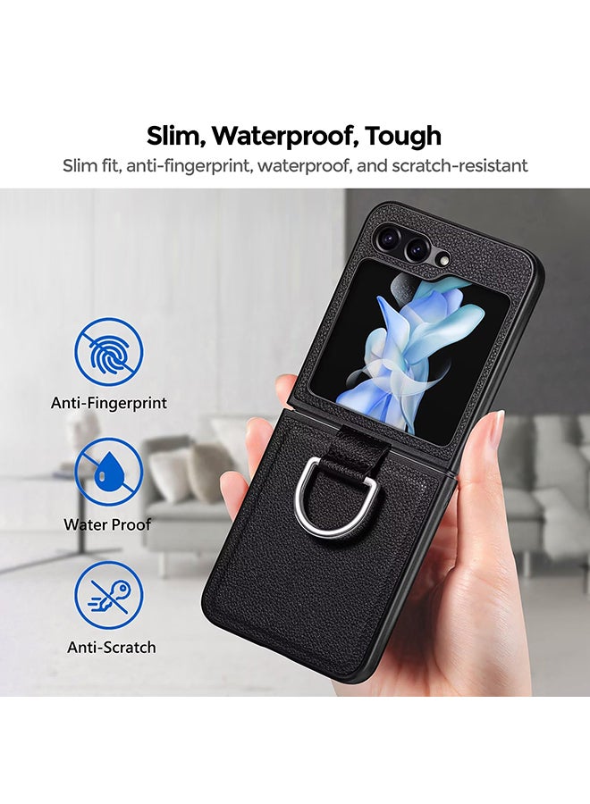 O Ozone Flip Case For Samsung Galaxy Z Flip 5 Cover With Ring Holder Premium PU Leather Non-Slip Durable Protective Slim Thin Shockproof Phone Cover - Green - Image 5