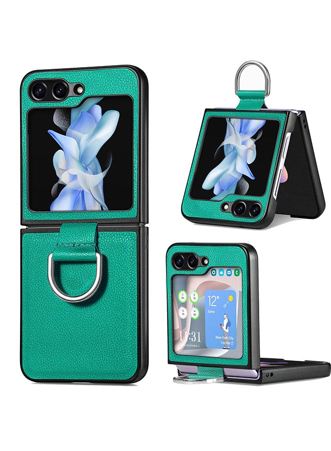 O Ozone Flip Case For Samsung Galaxy Z Flip 5 Cover With Ring Holder Premium PU Leather Non-Slip Durable Protective Slim Thin Shockproof Phone Cover - Green  - Image 1