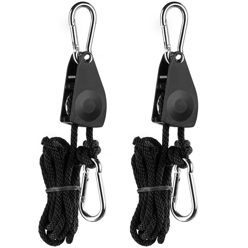 iPower GLROPE 1Pair 18 Inch 8Feet Long Heavy Duty Adjustable Rope Clip Hanger 150lbs Weight Capacity Reinforced Metal Internal Gears 1 Pack Black