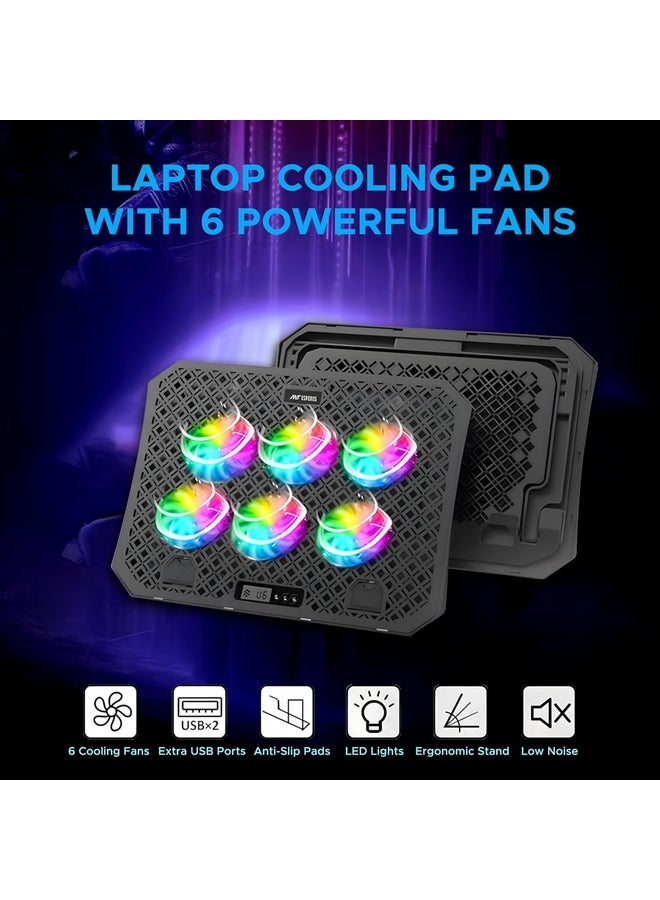 ANT Esports Renewed - NC210 Gaming Laptop Cooler for 10–15.6 Inch Laptops Laptop Cooling Pad RGB with 6 Fans Adjustable Height Stand Dual USB Ports High Speed Silent Notebook Cooling Pad - Image 3