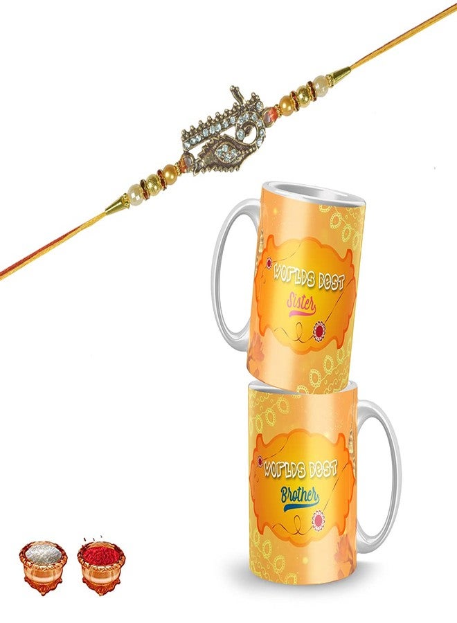 كوب Luvkushcart® راخي، راخي، راخي للأخ، راخي للأخت، راخي للأخ بهابي، راخي كومبو، مجموعة راخي، هدية راخي لبهايا بهابي، راخي مع رولي شاوال، (RAKHI-PAIRMUG-9-BH)