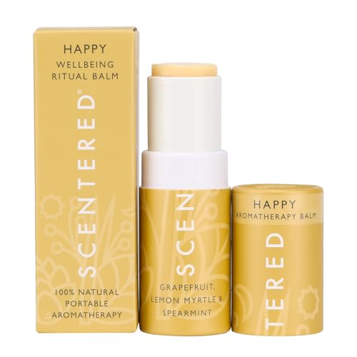 Scentered Aromatherapy Balm Stick - Happy - Mood Boost Roll On Essential Oils Blend for Positive Thinking - 100% Natural: Grapefruit, Cedarwood, Lemon Myrtle Essential Oil - Positive Gifts for Women - Image 1