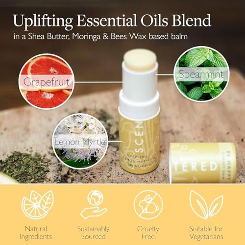 Scentered Aromatherapy Balm Stick - Happy - Mood Boost Roll On Essential Oils Blend for Positive Thinking - 100% Natural: Grapefruit, Cedarwood, Lemon Myrtle Essential Oil - Positive Gifts for Women - Image 3