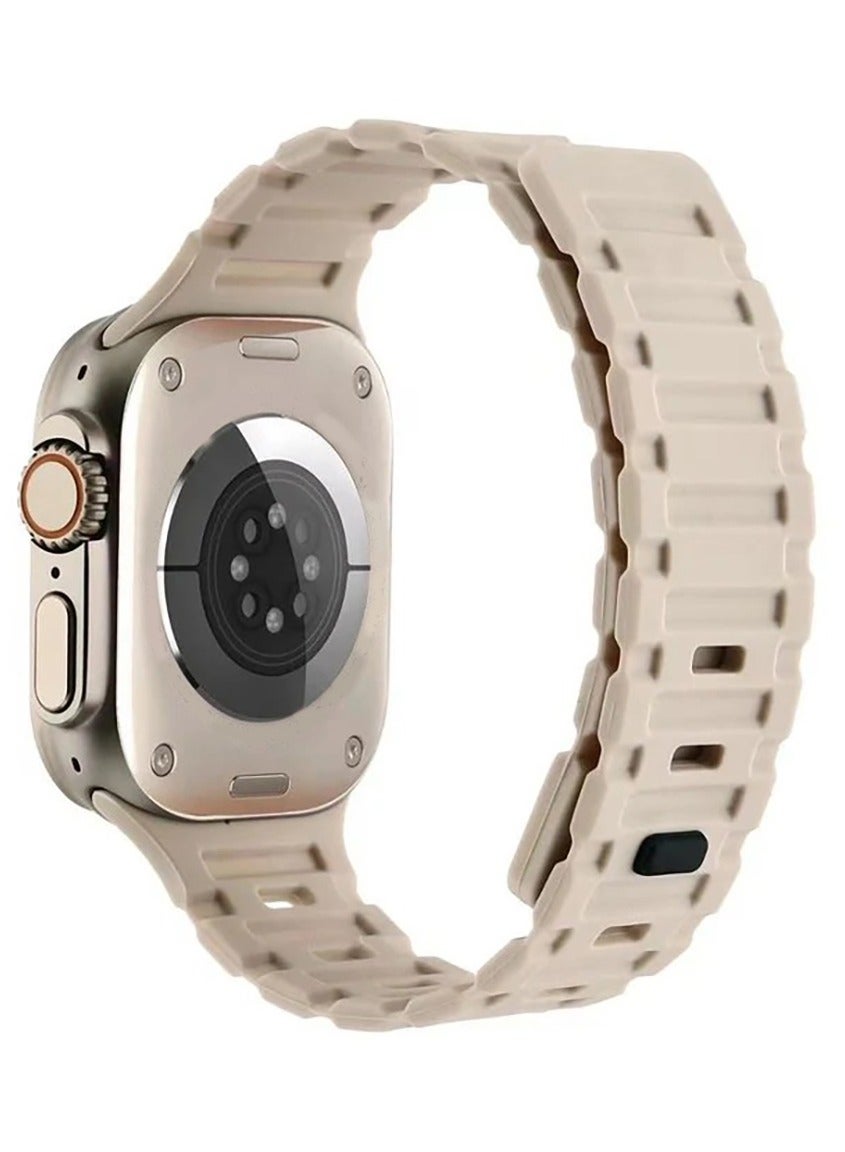 Silicone Magnetic Band for Apple Watch 49/46/45/44/42mm, Magnet Strap with Anti-drop Buckle for iWatch Ultra SE 10 9 8 7 6 5 4 3 2 1-Beige