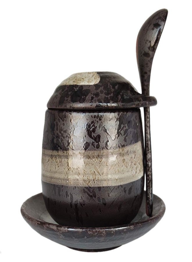MASSJOY Japanese Style Stoneware Steamed Egg Cup, Bird'S Nest Stew Pot, Dessert Pot, Seasoning Jar. (With Spoon And Saucer) - Image 1