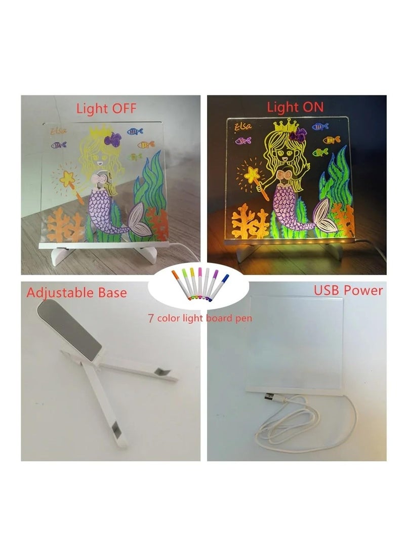 لوحة ملاحظات LED بالألوان، لوح كتابة جاف مع إضاءة خلفية من الأكريليك، لوح رسائل ملون، 20 سم × 20 سم، شامل 7 أقلام للكتابة والعرض. - Image 2
