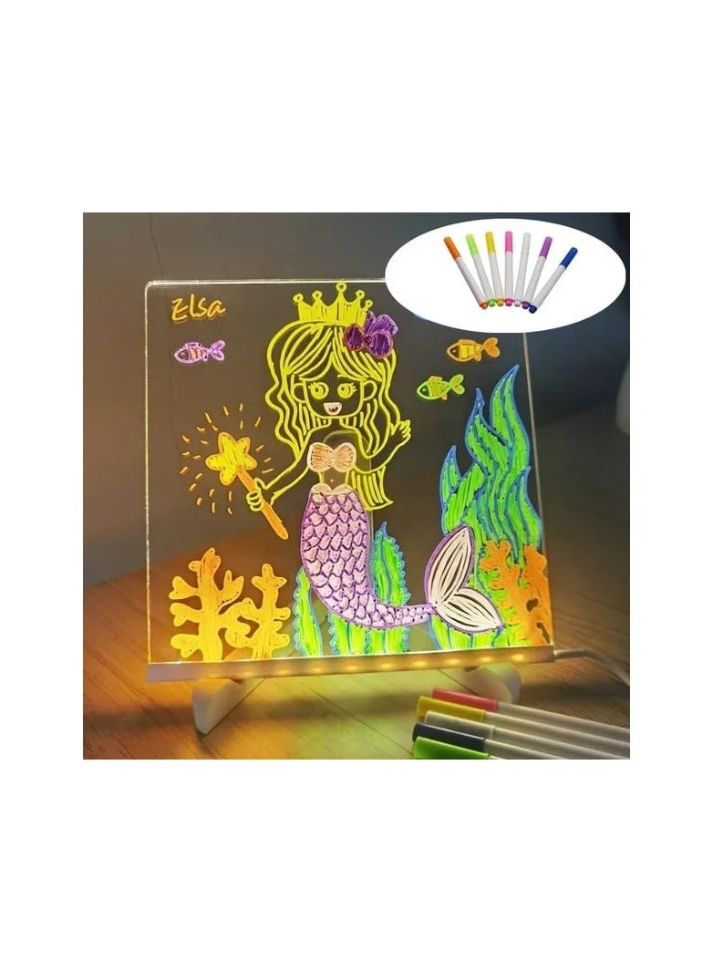 لوحة ملاحظات LED بالألوان، لوح كتابة جاف مع إضاءة خلفية من الأكريليك، لوح رسائل ملون، 20 سم × 20 سم، شامل 7 أقلام للكتابة والعرض. - Image 1