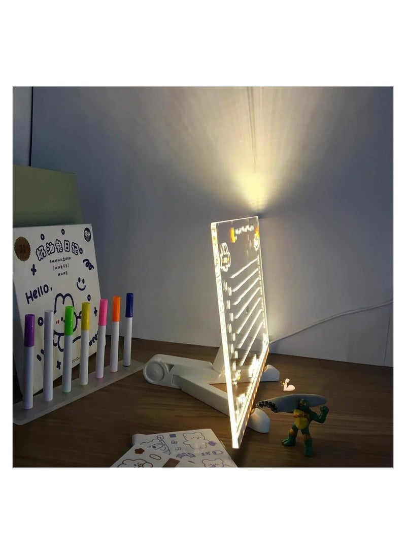 لوحة ملاحظات LED بالألوان، لوح كتابة جاف مع إضاءة خلفية من الأكريليك، لوح رسائل ملون، 20 سم × 20 سم، شامل 7 أقلام للكتابة والعرض. - Image 4