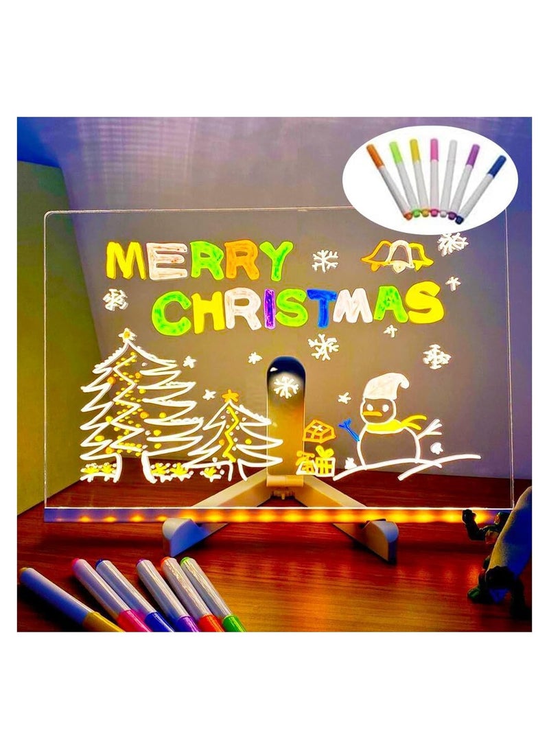 لوحة ملاحظات LED بالألوان، لوح كتابة جاف مع إضاءة خلفية من الأكريليك، لوح رسائل ملون، 20 سم × 20 سم، شامل 7 أقلام للكتابة والعرض. - Image 3