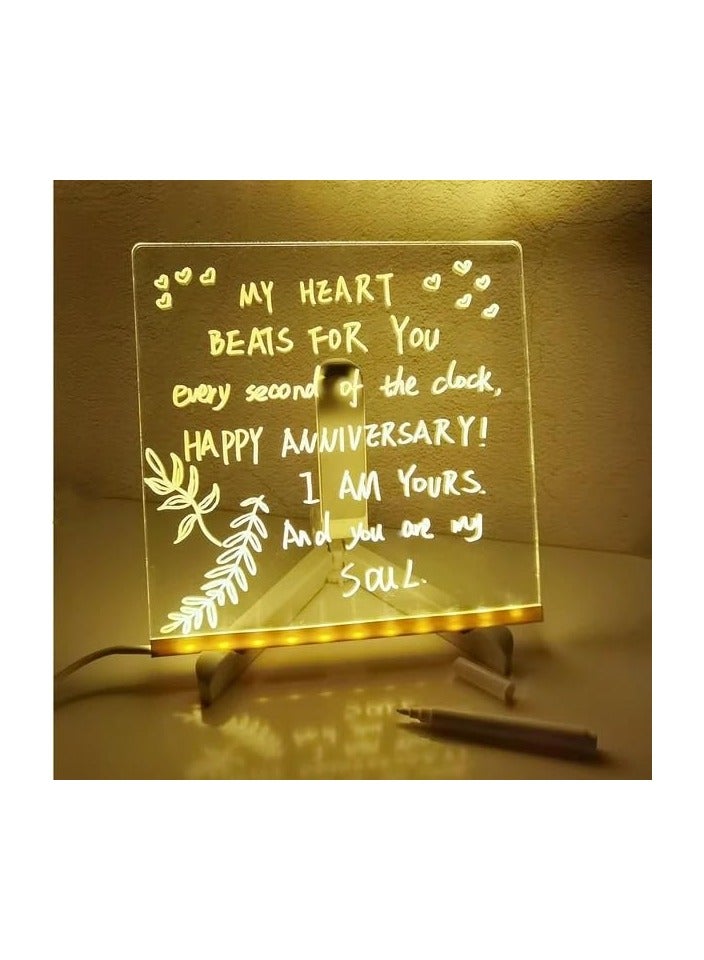 لوحة ملاحظات LED بالألوان، لوح كتابة جاف مع إضاءة خلفية من الأكريليك، لوح رسائل ملون، 20 سم × 20 سم، شامل 7 أقلام للكتابة والعرض. - Image 5