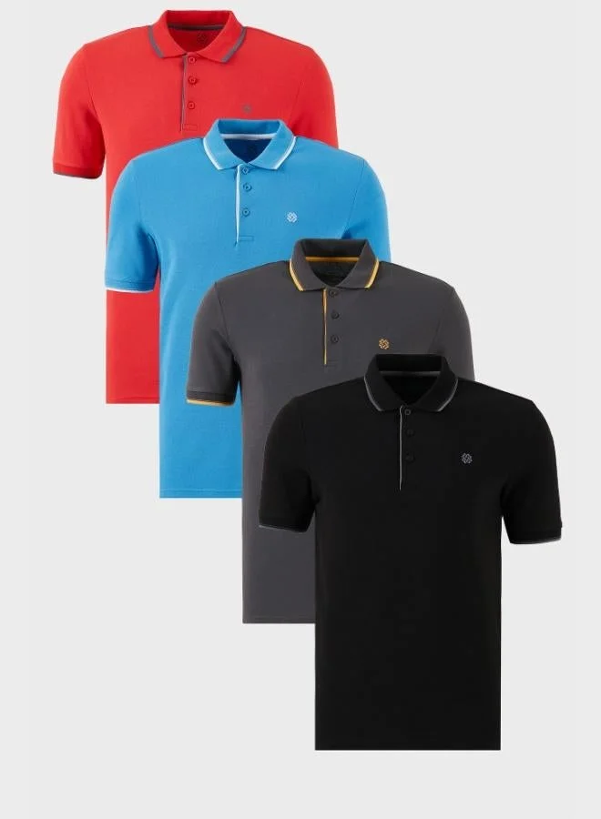 Buratti  Buratti Cotton Slim Fit Stripe Detailed Buttoned Polo Collar 4-Pack T Shirt Men's T SHIRT 5902118S4 for Men | Best Price UAE