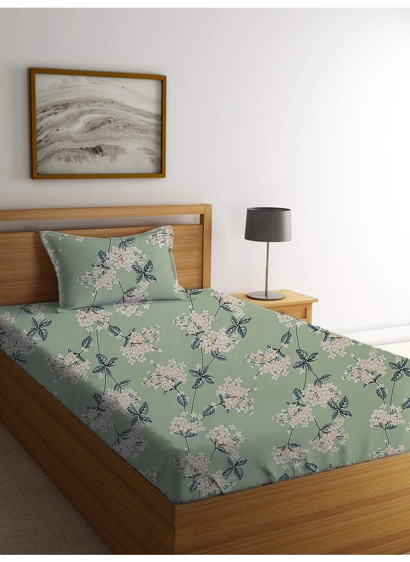 YaAkholic YaAkholic Single Bedsheet Combo Pack of 1 Soft Brushed Cotton 200TC Set of 1 Bedsheet with 1 Pillow Cover Breathable Wrinkle Free 2 Pcs Set Green Flower Green Single Flat 