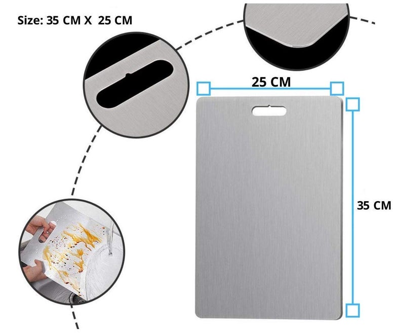 MVM Enterprise Stainless Steel FoodGrade Chopping Cutting Slicing mincing Serving Cut Board for Fruits Vegetables Meat Cheese Pizza breads Knead Dough for Chefs Kitchen Home Antibacterial Surface - Image 4